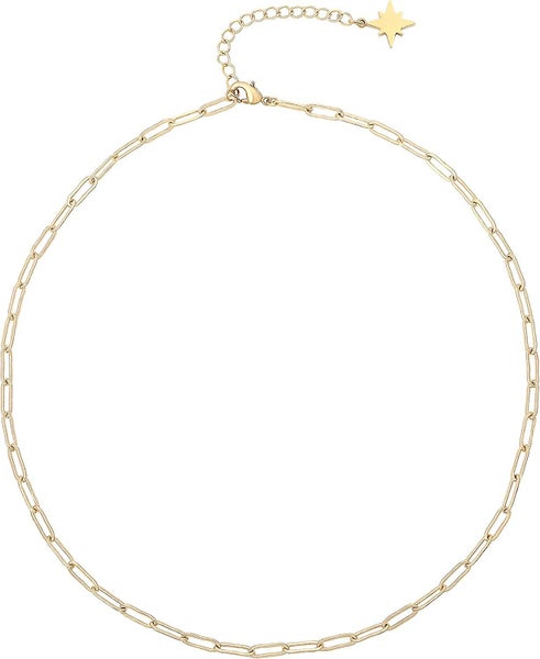 18k Gold Paperclip Chain Choker Satellite Chain Lava Bead Pendant Necklace Dain Carousel 1