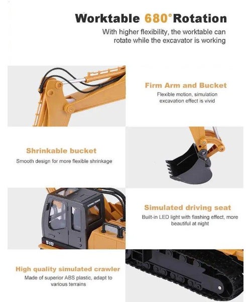 RC excavator Digger, HUINA 1531, 2.4G, 1:16, Alloy, Rechargeable Carousel 8