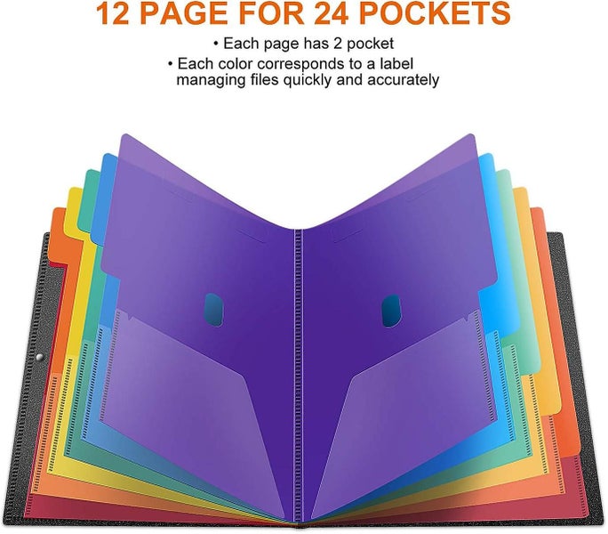 Expanding Project Sorter - 24 Pockets Poly Document Organizer With Rainbow Acco Carousel 2