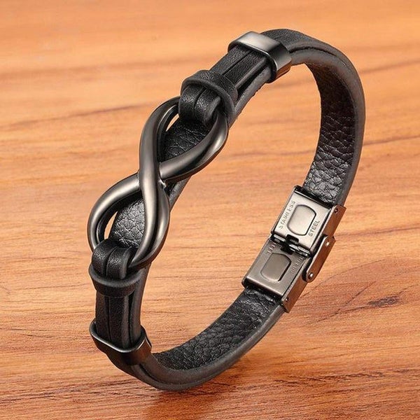 Stainless Steel Leather Bracelet Infinity Logo Special Popular Pattern Menand... Carousel 2