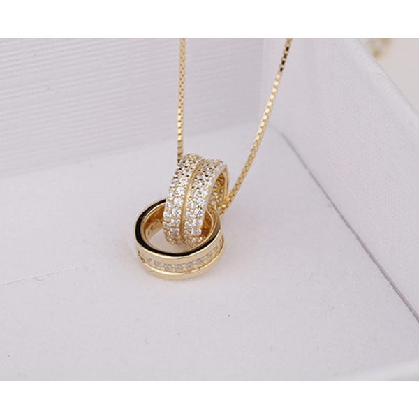 Double Ring Shape Silver Necklace Shiny Pendant Clavicle Neck Jewelry for Gir... Carousel 2