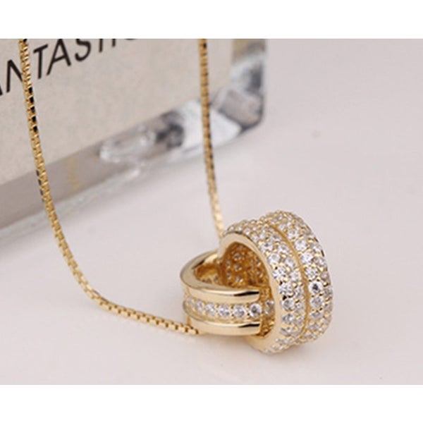 Double Ring Shape Silver Necklace Shiny Pendant Clavicle Neck Jewelry for Gir... Carousel 3