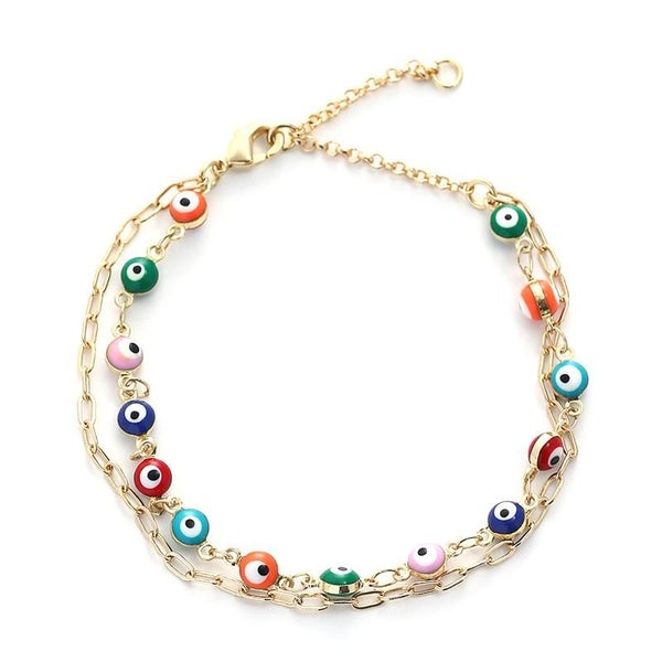 Women Jewelry Copper+Enamel Fashion Bracelet Devil Eye Folding Metal Chain Or... Carousel 1