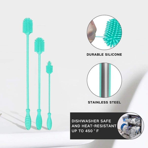 Silicone Bottle Brush Set Of 3 Bottle Cleaner Brushes With Long Handle blue Carousel 2