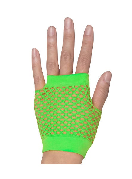 24 Pair Fishnet Gloves Fingerless Wrist Length 70s 80s Costume Party Fluro Green Carousel 2