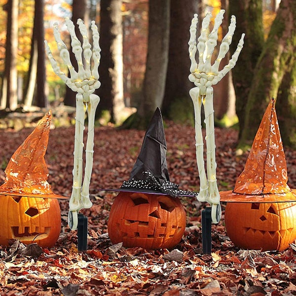2 Pcs Skeleton Arm Lawn Lamp Halloween Decor Lights Solar Powered Yard Props Carousel 5
