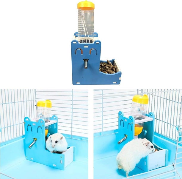 2 In 1 Hamster Hanging Water Bottle Pet Auto Dispenser With Base blue Carousel 4