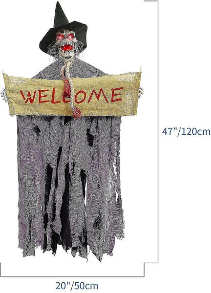 Hanging Witch Ghost With Light-up Eyes And Scary Sound Effect Hanging Skeleton Carousel 1
