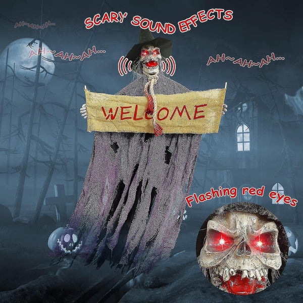 Hanging Witch Ghost With Light-up Eyes And Scary Sound Effect Hanging Skeleton Carousel 2