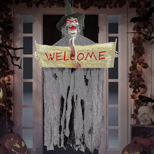 Hanging Witch Ghost With Light-up Eyes And Scary Sound Effect Hanging Skeleton Carousel 5