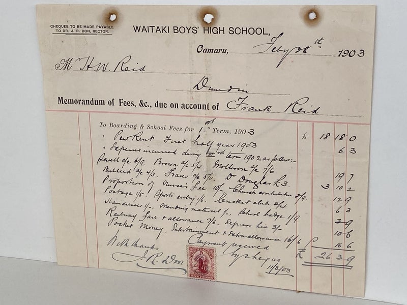 ANTIQUE INVOICE: Waitaki Boys' High School, Oamaru 1903 (121yo) Carousel 2