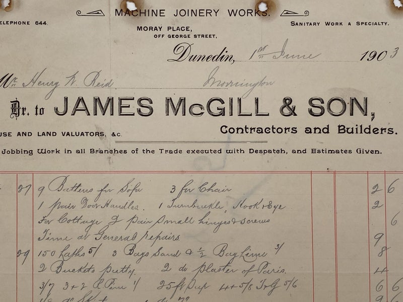 ANTIQUE INVOICE: James McGill & Son - Contractors & Builders 1903 (101yo) Carousel 1