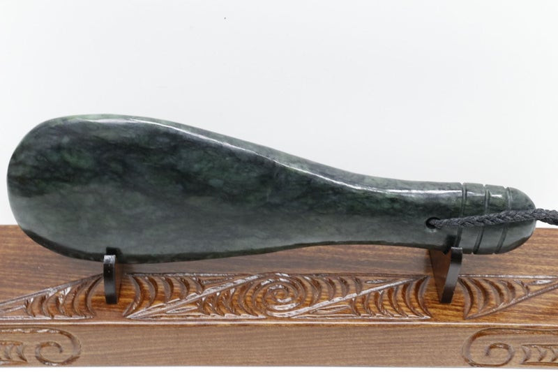 New Zealand Greenstone Mere 300mm or 30cm with Native wood Base Carousel 2