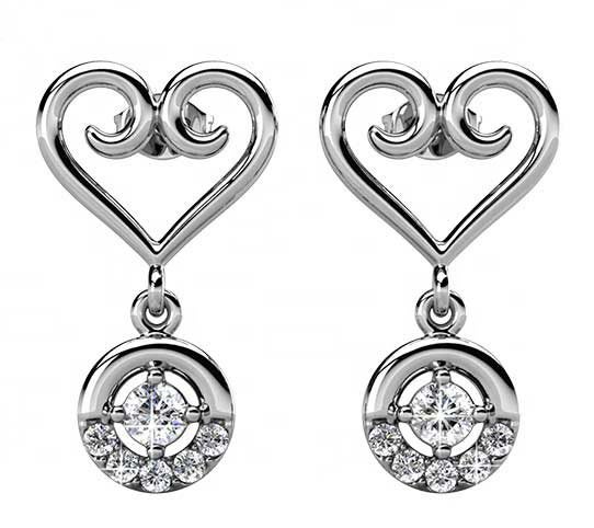 18K White-gold Koru Crystal Heart Earrings "Hailey" Carousel 1