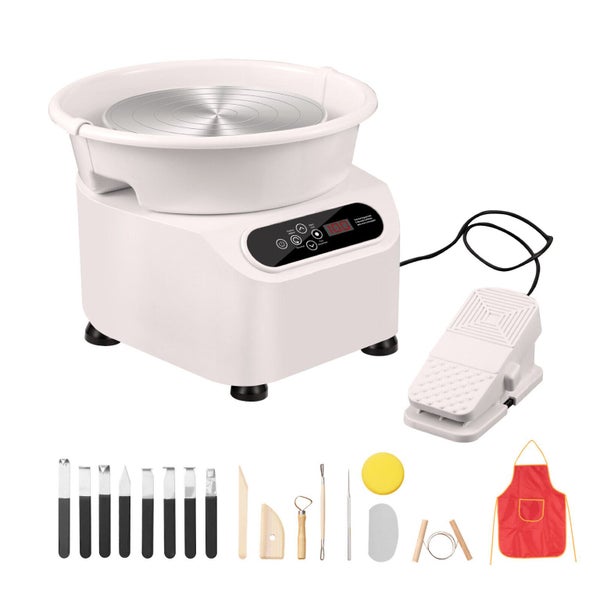 Pottery Wheel 11in Ceramic Wheel Foot Pedal Touch Screen Apron 350W White Carousel 1