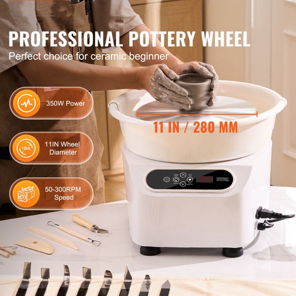 Pottery Wheel 11in Ceramic Wheel Foot Pedal Touch Screen Apron 350W White Carousel 2