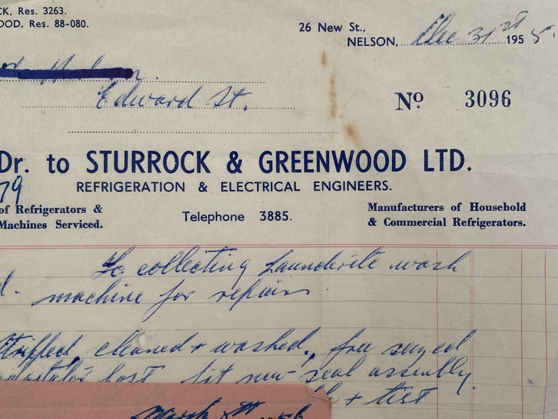 VINTAGE INVOICE: Sturrock & Greenwood Ltd, Nelson 1955 Carousel 1