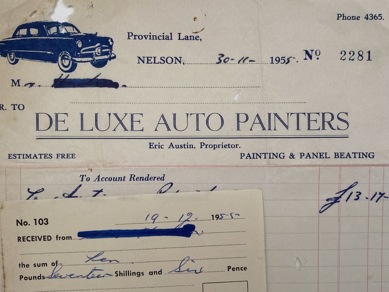VINTAGE INVOICE: De Luxe Auto Painters, Nelson - Painting & Panel Beaters 1955 Carousel 1