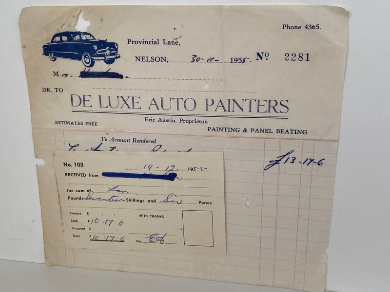 VINTAGE INVOICE: De Luxe Auto Painters, Nelson - Painting & Panel Beaters 1955 Carousel 2