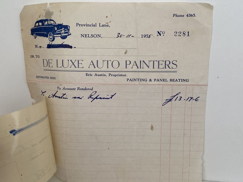 VINTAGE INVOICE: De Luxe Auto Painters, Nelson - Painting & Panel Beaters 1955 Carousel 3