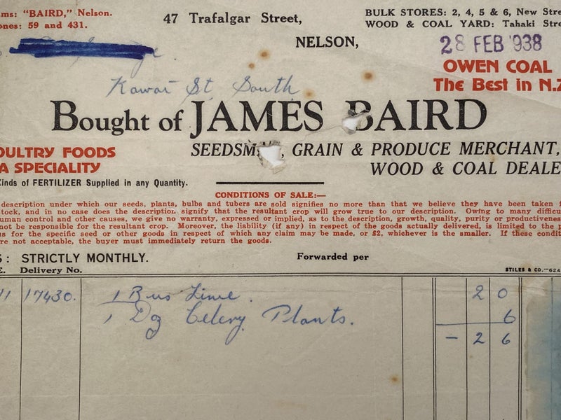 VINTAGE INVOICE: James Baird, Nelson - Seedsman, Grain & Produce 1938 Carousel 1