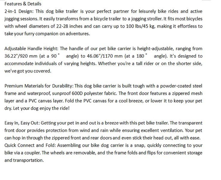 Pet Bicycle Trailer & Stroller Dog Cat Bike Carrier 45 kg Water Resistant Carousel 19