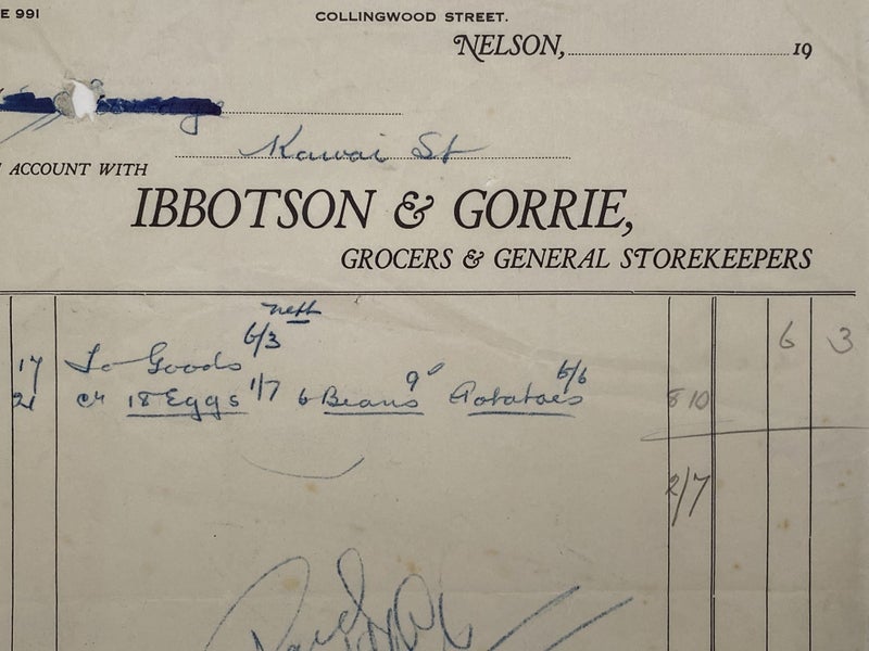 VINTAGE INVOICE: Ibbotson & Gorrie, Nelson - Grocers and Storekeepers Carousel 1