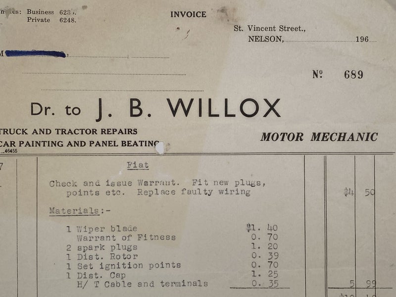 VINTAGE INVOICE: J. B. Willox, Nelson - Motor Mechanic 1967 Carousel 1