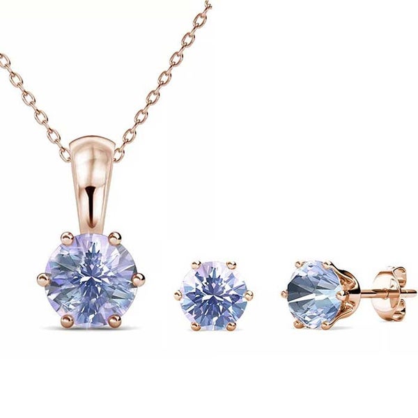 Rose Gold Premium Crystal Jewellery Set "Alexandra" (Pale Blue) Carousel 1