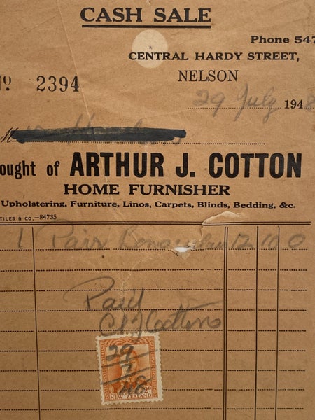 VINTAGE INVOICE: Arthur J. Cotton, Nelson - Home Furnisher 1948 Carousel 1
