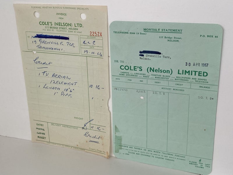 VINTAGE INVOICE: G. A. Coles (Nelson) Ltd 1964 Carousel 2