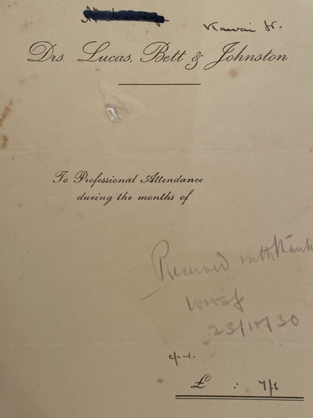 VINTAGE INVOICE: Dr Lucas Bett & Johnston 1930 Carousel 1