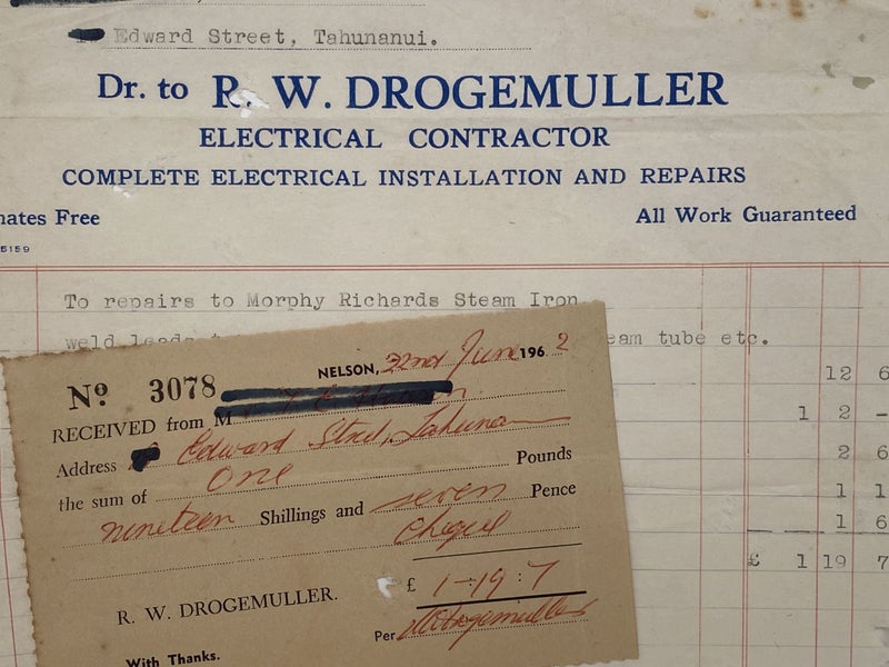 VINTAGE INVOICE: R. W. Drogemuller, Nelson - Electrical Contractor 1962 Carousel 1
