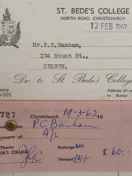 VINTAGE INVOICE: St Bede's College, Christchurch 1962 Carousel 1