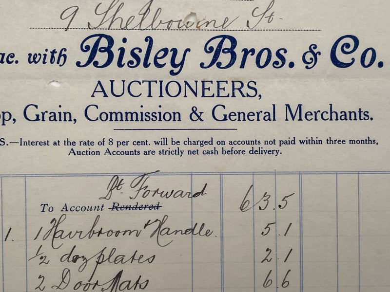 ANTIQUE INVOICE: Bisley Bros & Co, Nelson - Auctioneers 1913 (111yo) Carousel 1