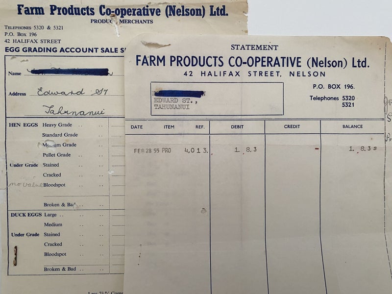 VINTAGE INVOICE / STATEMENT: Farm Products Co-operative (Nelson) Ltd 1955 Carousel 1