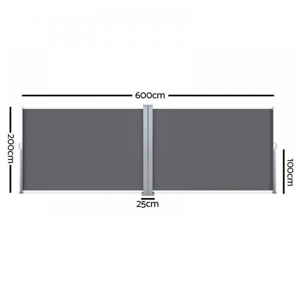 Retractable Side Awning Privacy Screen Shade 2MX6M- Dark Grey Carousel 2