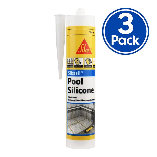 Sika Sikasil Pool Wet Area Silicone Sealant 300ml White x 3 Pack Carousel 1