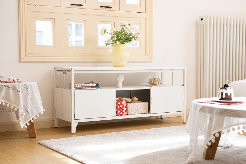 Fraser Country Metal Faster Setup Foldable Double Door TV Cabinet - White Carousel 2