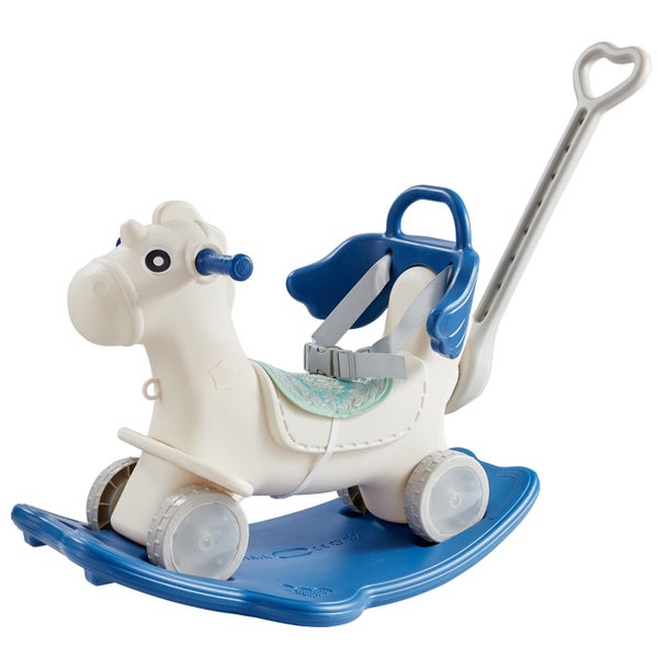 4 in 1 Rocking Horse for Toddlers 1-3 Years Ride on Toy with Sound Blue Carousel 1