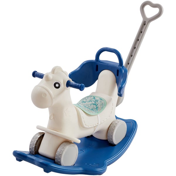 New 4 in 1 Rocking Horse for Toddlers 1-3 Years Ride on Toy with Sound Blue Carousel 12
