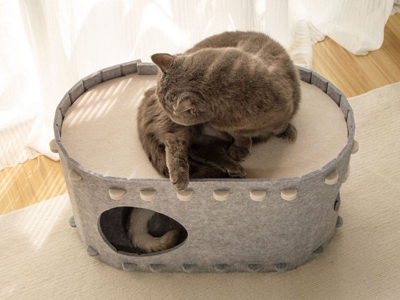 Cat Cave Bed for Indoor Foldable Cat Tunnel Hideaway Bed Pet Cat House Grey Carousel 4
