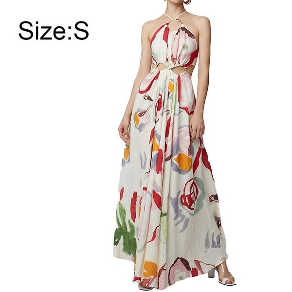 Womens Sleeveless Spaghetti Strap Beach Tropical Summer Ma x i Dress Floral pri Carousel 2