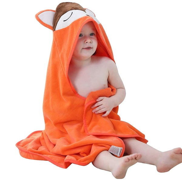 Animal Hooded Baby Towel Washcloth Toddler Premium Cotton Absorbent Bathrobe Fo Carousel 1