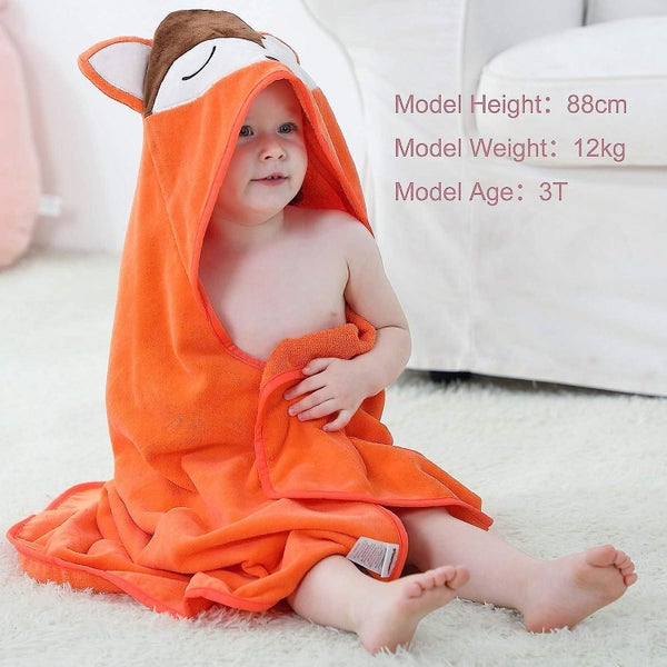 Animal Hooded Baby Towel Washcloth Toddler Premium Cotton Absorbent Bathrobe Fo Carousel 2