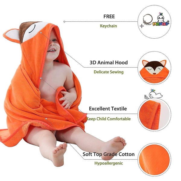 Animal Hooded Baby Towel Washcloth Toddler Premium Cotton Absorbent Bathrobe Fo Carousel 5