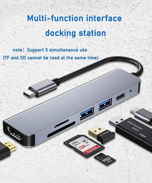 6-in-1 Usb C Hub Adapter 4k Hdmi Output 2 Usb Ports 100w Usb C Pd Charging Sd/t Carousel 2