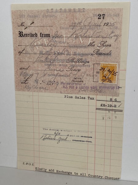 VINTAGE INVOICE: N.Z. Fur & Angora Wool Producers Ltd, Christchurch 1935 Carousel 2