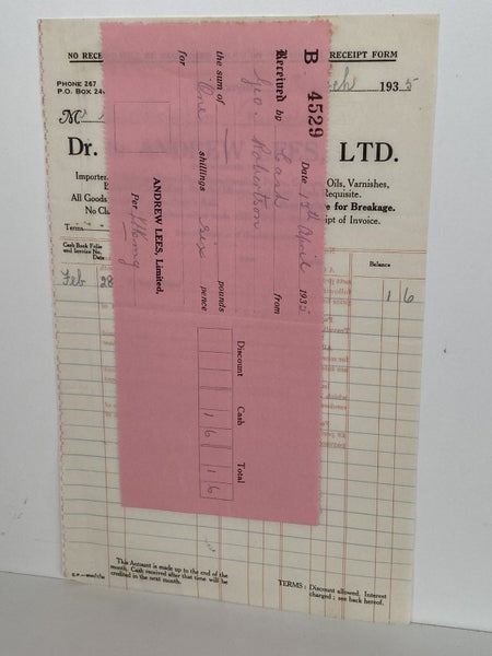 VINTAGE INVOICE: Andrew Lees Ltd, Invercargill - Importer 1935 Carousel 2