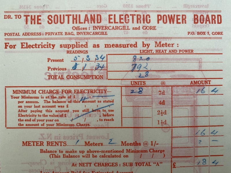 VINTAGE INVOICE: The Southland Electric Power Board, Invercargill and Gore 1934 Carousel 1